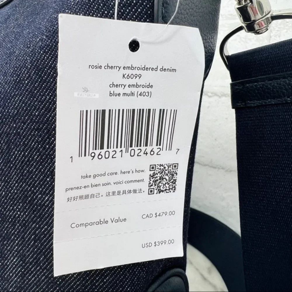 Kate Spade Denim Cherry Embroidered Rosie CrossbodyShoulder Bag & Coin Purse - Picture 11 of 11
